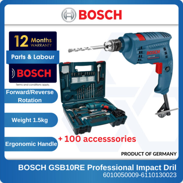 6010050009 Limited GSB10RE Bosch Impact Drill Set Extra 100p Accessories 06012161L6