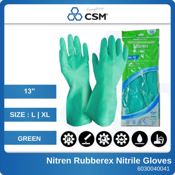 6030040041 13-L Green Nitren Rubberex Nitrile Gloves NL 15 (1)
