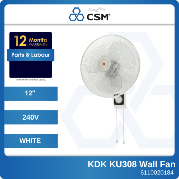 6110020184 KU308 12 White KDK Wall Fan 240V (1)2