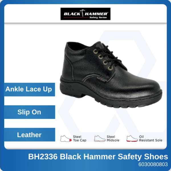 6030080803 UK6 BH2336 Ankle Lace Up Black Hammer Safety Shoes (1)