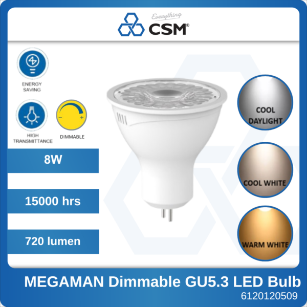 6120120509 WSP-Dimmable GU5.3-YTGU10Z18W3000K Megaman MR16 Bulb 240V (1)