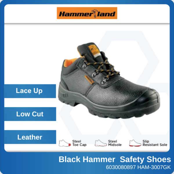6030080897 EU40 HAM-3007GK Low Cut Lace Up Black Hammer Safety Shoes (1)