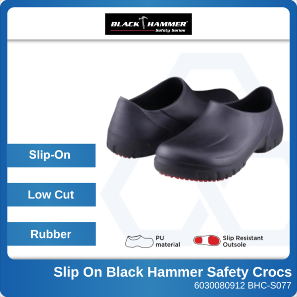 6030080916 EU44 BHC-S077 Slip On Black Hammer Safety Crocs (1)