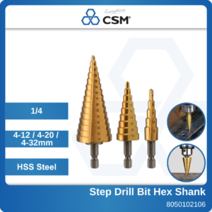 HSS+TiN ST 4~32x14S 14Hex Shank Sheet Metal Step Drill 8050102106 8050102104 8050102105 8050102107 (1)